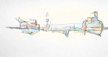 Obra: Ciudad - tinta / lápiz color/ 2005